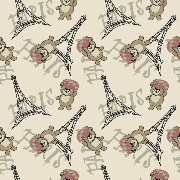 Teddy Bear Párizs utazás Seamless Pattern — Stock Fotó