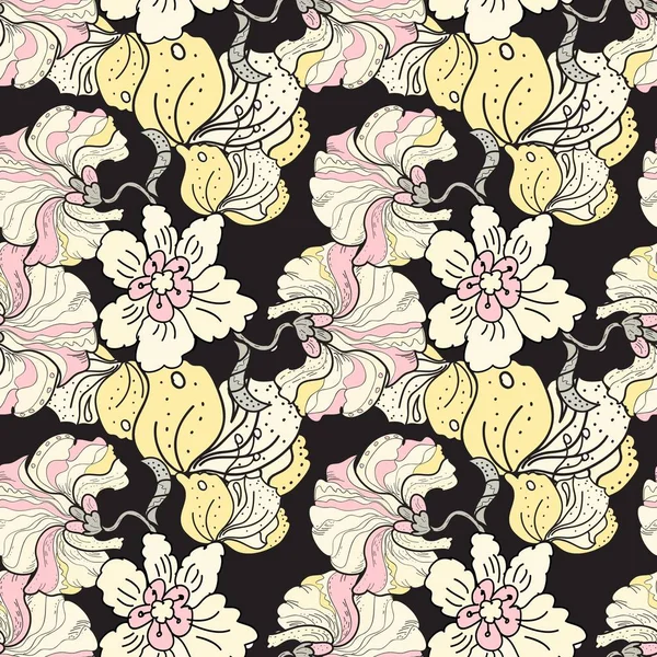Oriental flowers blossom floral seamless pattern — Stock Photo, Image