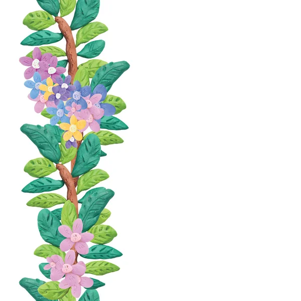 Plasticine  blossoming branch seamless border sculpture isolated — Stock Photo, Image