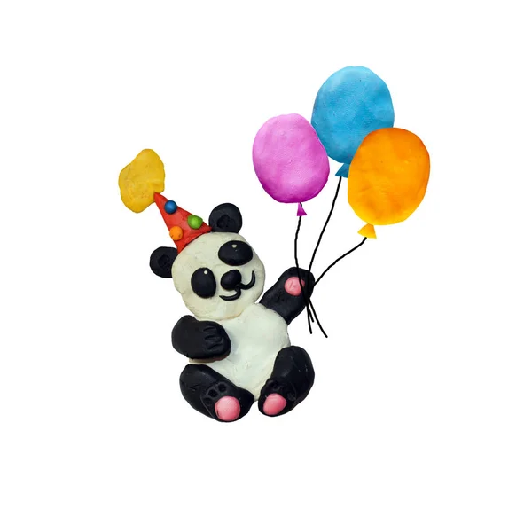 Hamuru bebek panda parti şapka heykel izole — Stok fotoğraf