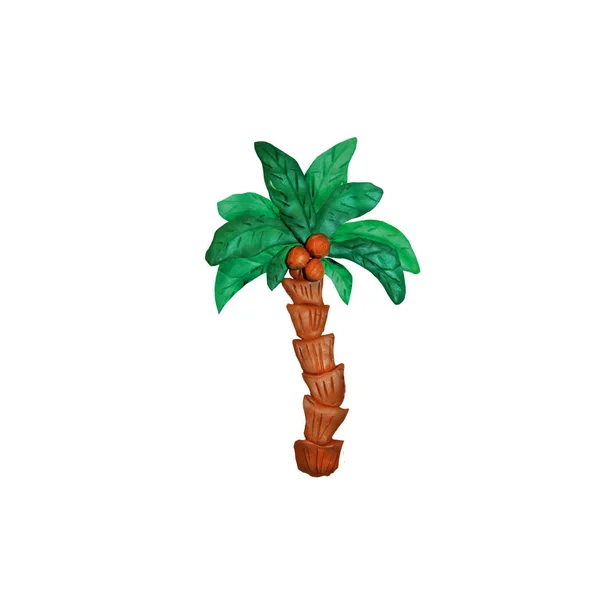 Plasticine palmera escultura 3D sobre fondo blanco — Foto de Stock