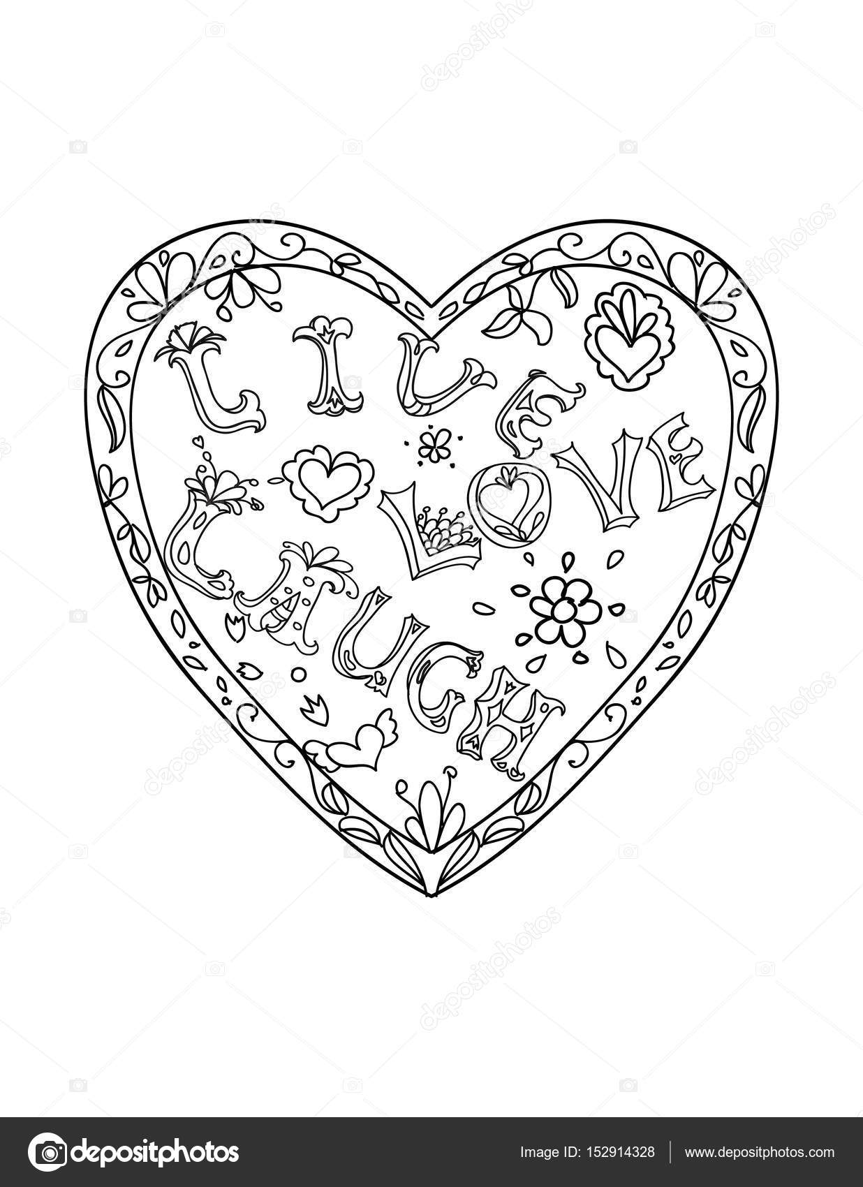 Decorative Coloring page with heart shaped frame live love