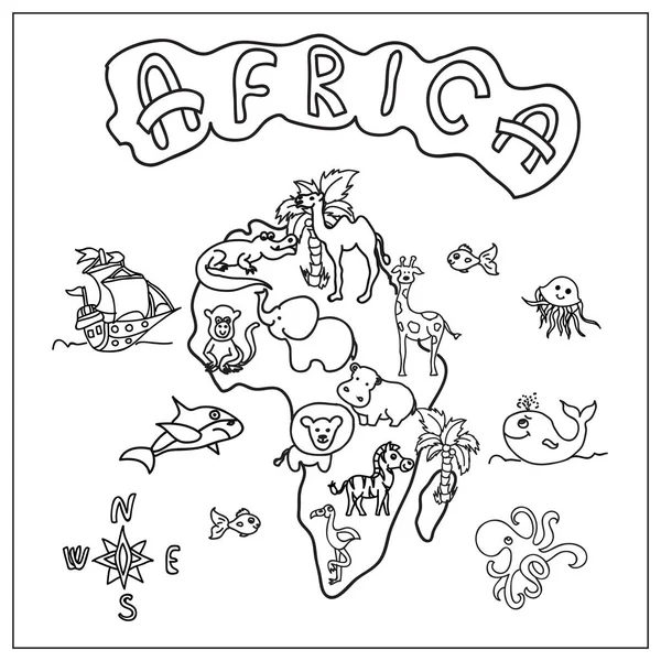 アフリカ大陸の子供地図ページを着色 — ストック写真