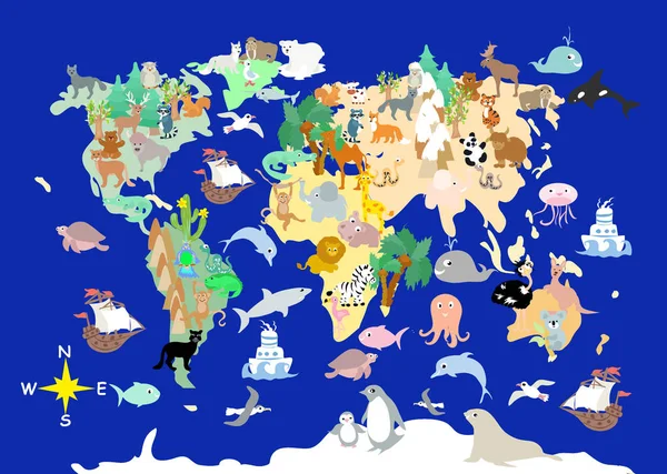 Flat World animais cartoonish kids mapa — Fotografia de Stock