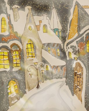 Kar kasaba Noel tebrik kartı