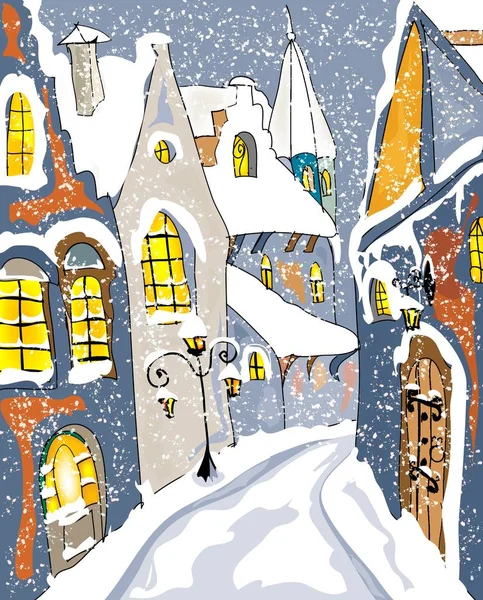 Kar kasaba Noel tebrik kartı