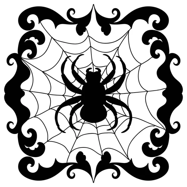 Araña en la red silueta negra calcomanía de Halloween — Foto de Stock