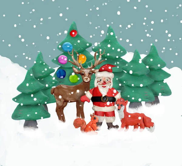 Plasticine 3D Christmas Greeting card — Stock Photo, Image