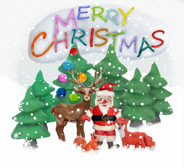 Plasticine 3d Christmas wenskaart — Stockfoto