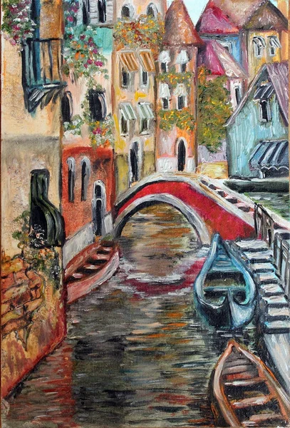 Venezia strade colorate pittura a olio d'arte — Foto Stock