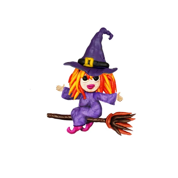 Halloween Plasticine pequena bruxa — Fotografia de Stock