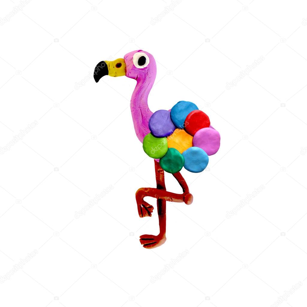 plasticine 3D flamingo with rainbow flower body 