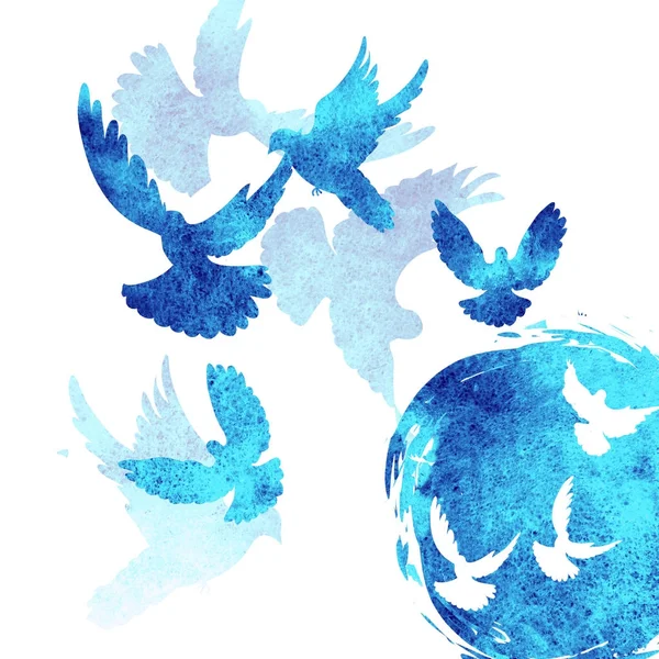 Голуб Голуб Watertcolor Силуети Землі Фону Ізольовані Білому — стокове фото