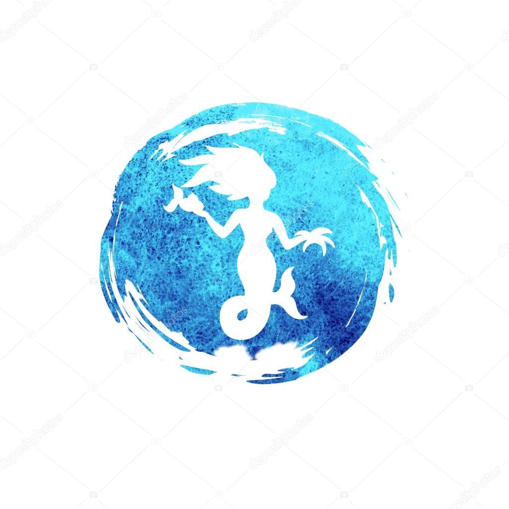 Watercolor mermaid silhouette isolated on white