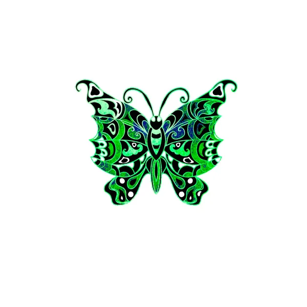 白色背景下的蝴蝶水彩剪影 — 图库照片