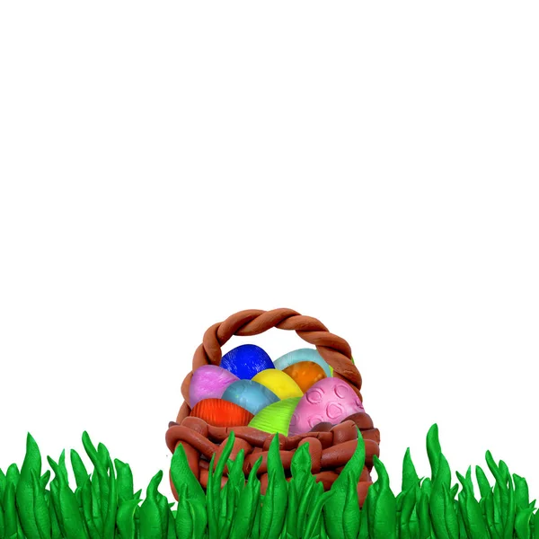 Easter Spring Basket Eggs Isolated White Background — Stock Photo, Image