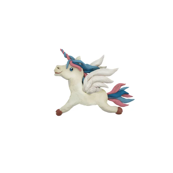 Plasticine Flying Horse Pegasus Sculpture Rendering Isolated White Background — Stock Photo, Image