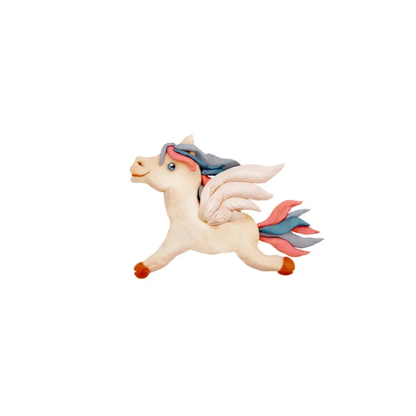 Plasticine Flying Horse Pegasus Sculpture Rendering Isolated White Background — Stock Photo, Image