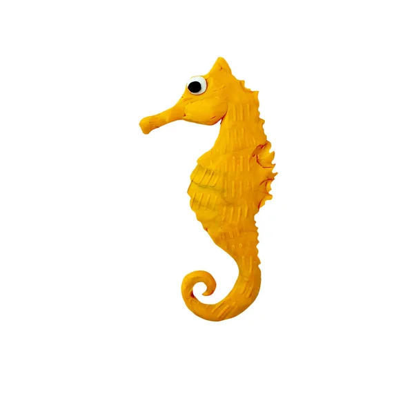 Plasticine Seahorse Fish Cartoon Character Sculpture Rendering Isolado Fundo Branco — Fotografia de Stock