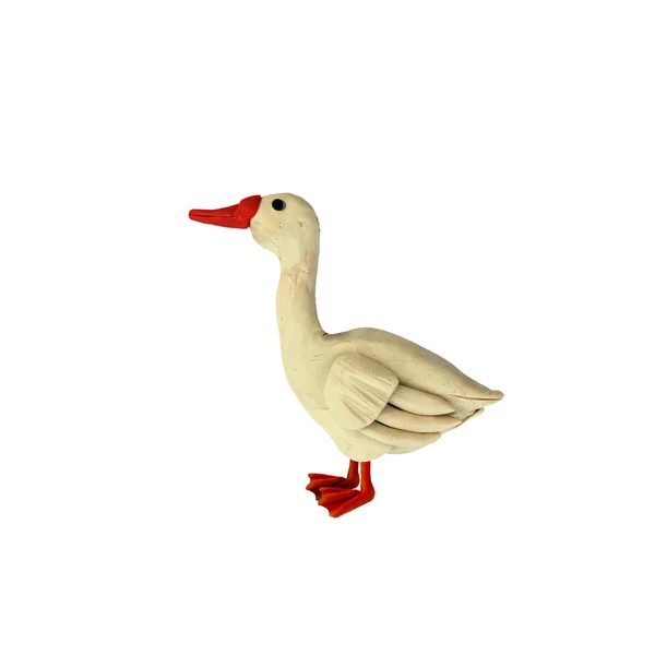 Plasticine Goose Duck Cartoon Character Sculpture Rendering Isolated White Background — Stock Photo, Image