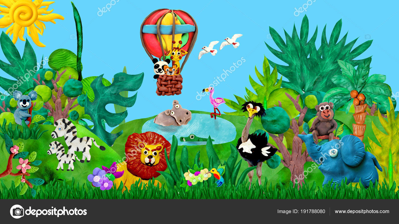 Viajando Por Aire Globo Zoo Animales Renderizado Niños Viajando Por Aire Globo Zoo Animales Renderizado Niños