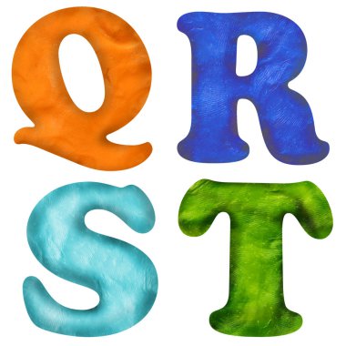 3D render hamuru üzerine beyaz izole Abc alfabesi harfleri simgeler dokulu