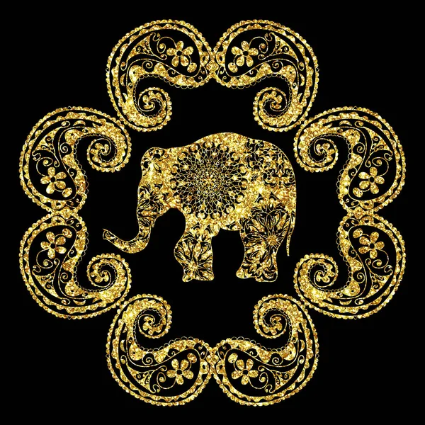 Glitter Mano Disegnato Artistico Elefante Mandala Oggetto Scintillante Isolato Sfondo — Foto Stock
