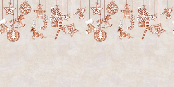 Vánoční Perník Cookies Akvarel Ručně Kreslené Umělecké Vintage Bezešvé Vzor — Stock fotografie