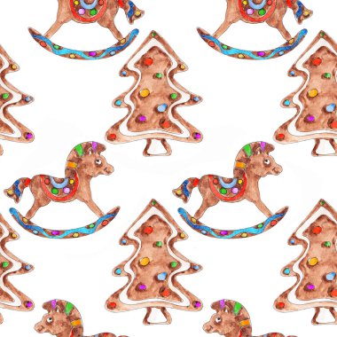 Noel kurabiyesi şekerlemeleri dragee lollipop suluboya el sanatsal klasik dikişsiz desenler çizdi