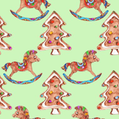 Noel kurabiyesi şekerlemeleri dragee lollipop suluboya el sanatsal klasik dikişsiz desenler çizdi