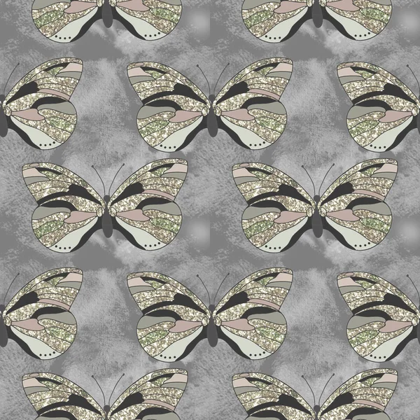 Urlaub Glitter Handgezeichnet Künstlerisch Schmetterling Tupfen Funkelnden Nahtlosen Hintergrund — Stockfoto