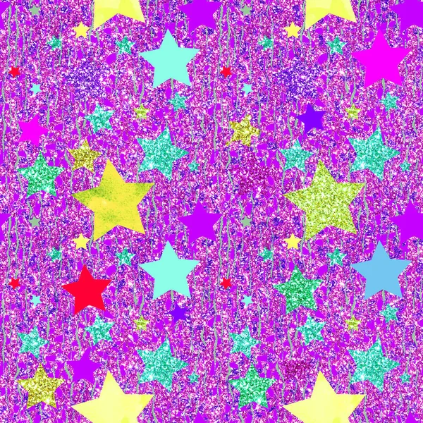 Holiday Glitter Mão Desenhada Estrela Artística Confetti Brilhante Sem Costura — Fotografia de Stock