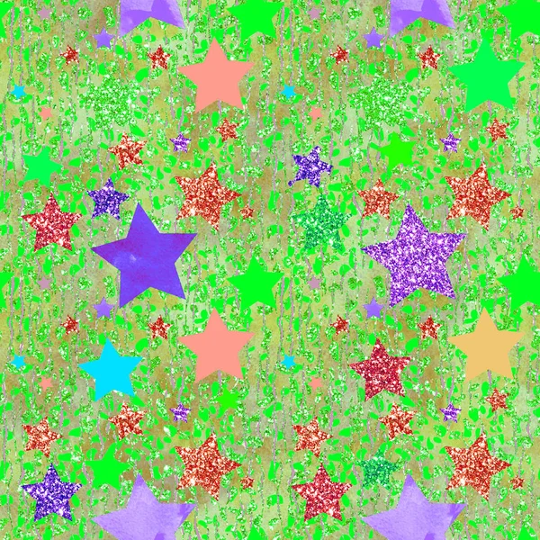 Holiday Glitter Mão Desenhada Estrela Artística Confetti Brilhante Sem Costura — Fotografia de Stock