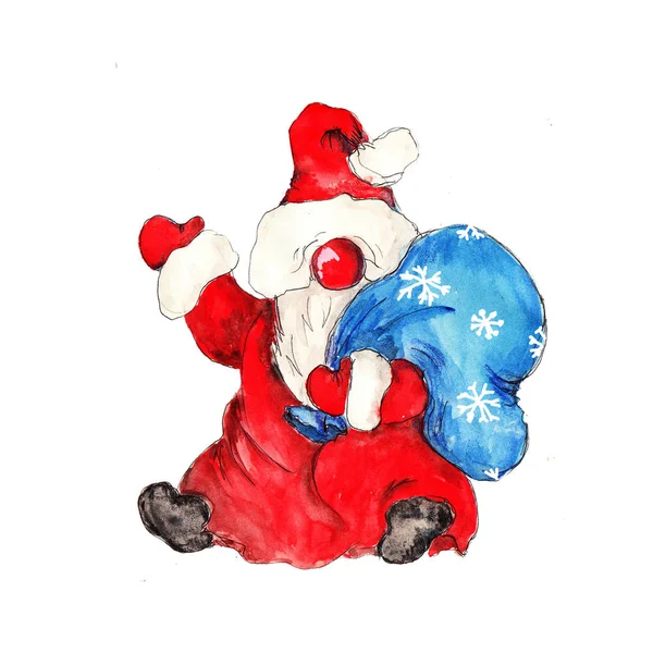 Akvarell Handritad Norsk Söt Santa Gnome Isolerad Vit — Stockfoto