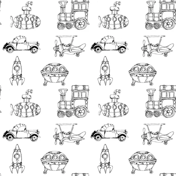 Sketch Hand Drawn Artistic Line Art Retro Steampunk Vehicle Vintage — Stock Photo, Image