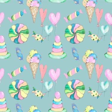 Watercolor hand drawn artistic holiday vintage style seamless pattern