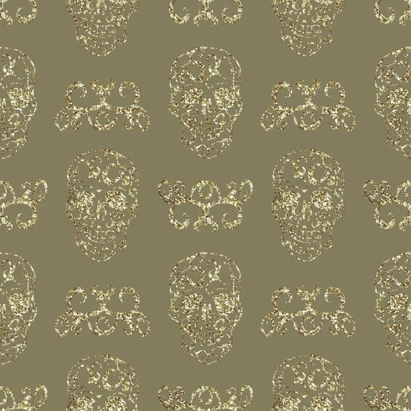 Glitter sparkling ornamental Skull seamless pattern — Stock Photo, Image