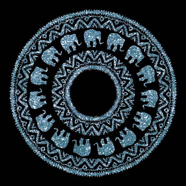 Glitter Hand Getekend Artistiek Olifant Mandala Sprankelend Object Geïsoleerd Zwarte — Stockfoto