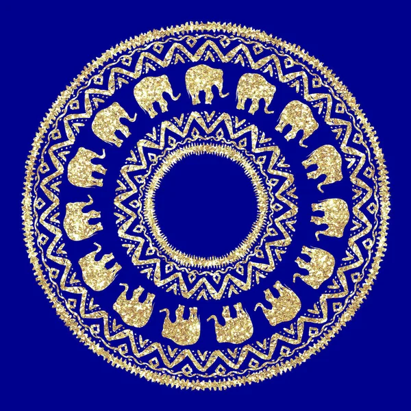 Brillo Dibujado Mano Elefante Artístico Mandala Objeto Espumoso Aislado Sobre —  Fotos de Stock