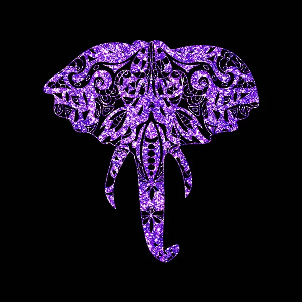 Glitter Mano Disegnato Artistico Elefante Mandala Oggetto Scintillante Isolato Sfondo — Foto Stock