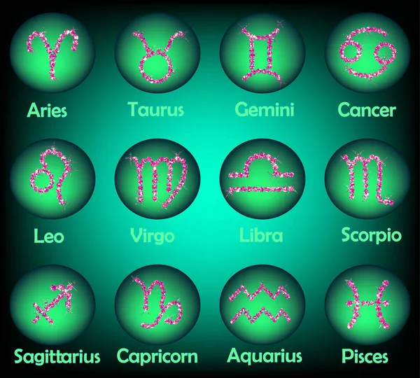 Glitter Sparkling Luminous Zodiac Signs Set — Stock Photo, Image