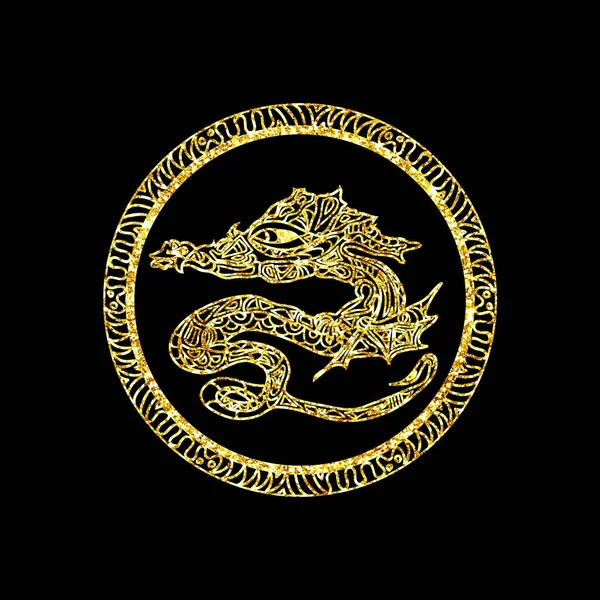 Glitter oriental dragon tattoo  on black background
