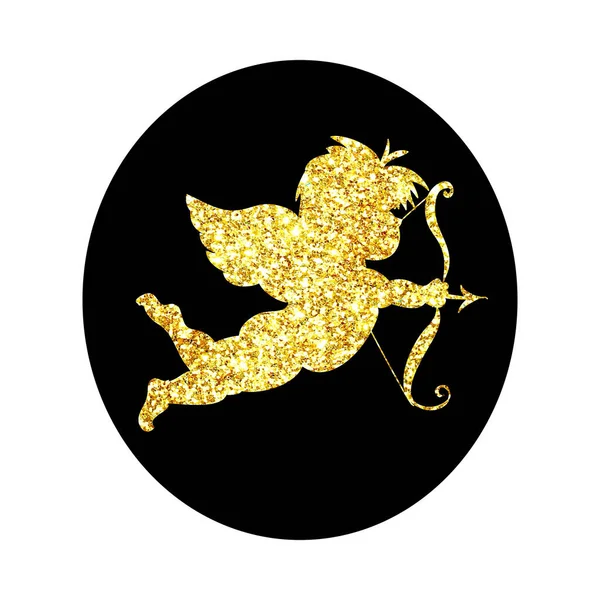 Glitter Roztomilé Dítě Amor Ikonou Šipky Izolované Černém Pozadí — Stock fotografie