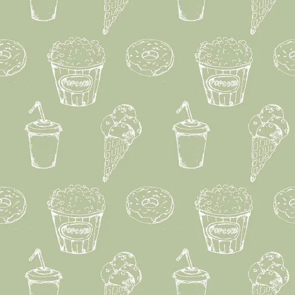 Monochrome Fast Food Icons Set Seamless Pattern — Stock Photo, Image