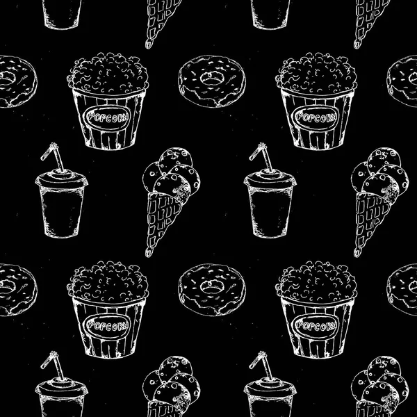 Monochrome Fast Food Icons Set Seamless Pattern — Stock Photo, Image