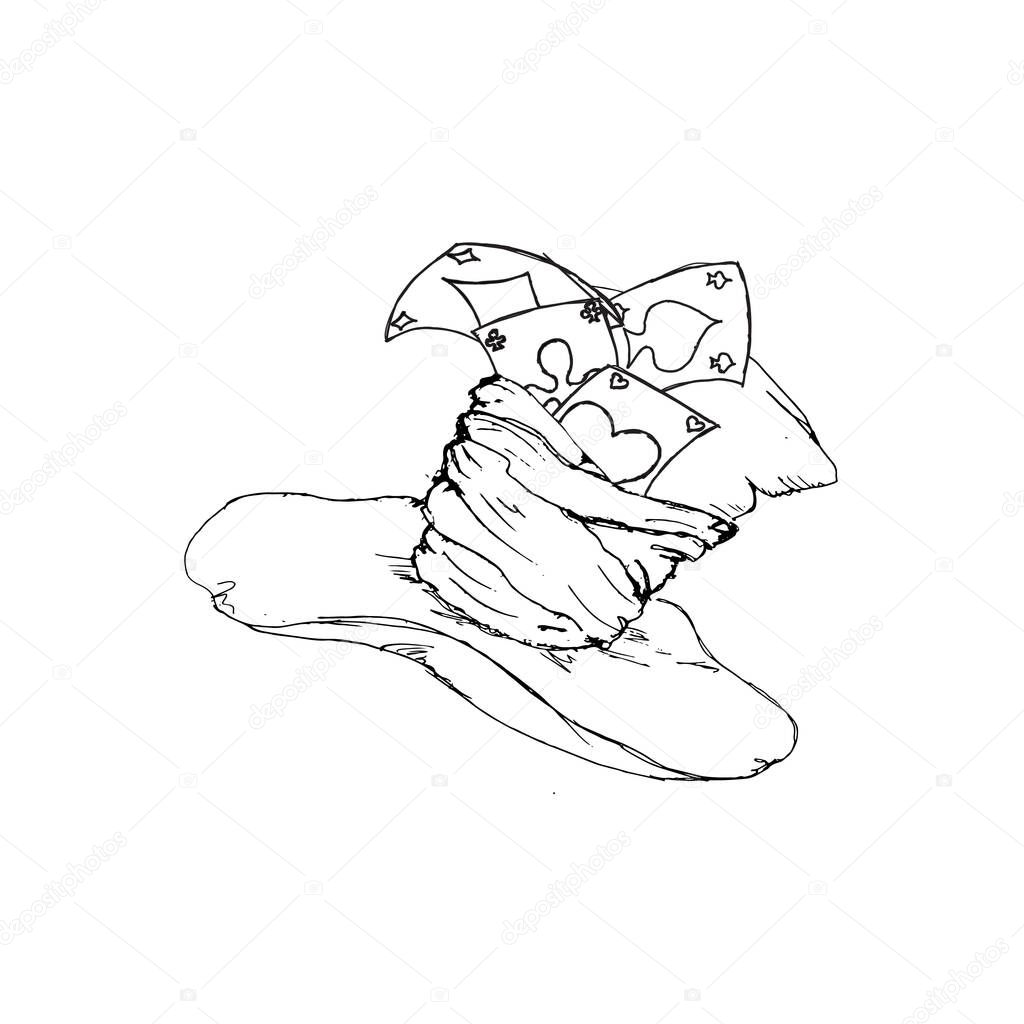 Alice in Wonderland sketched icons coloring page  isolated on white background