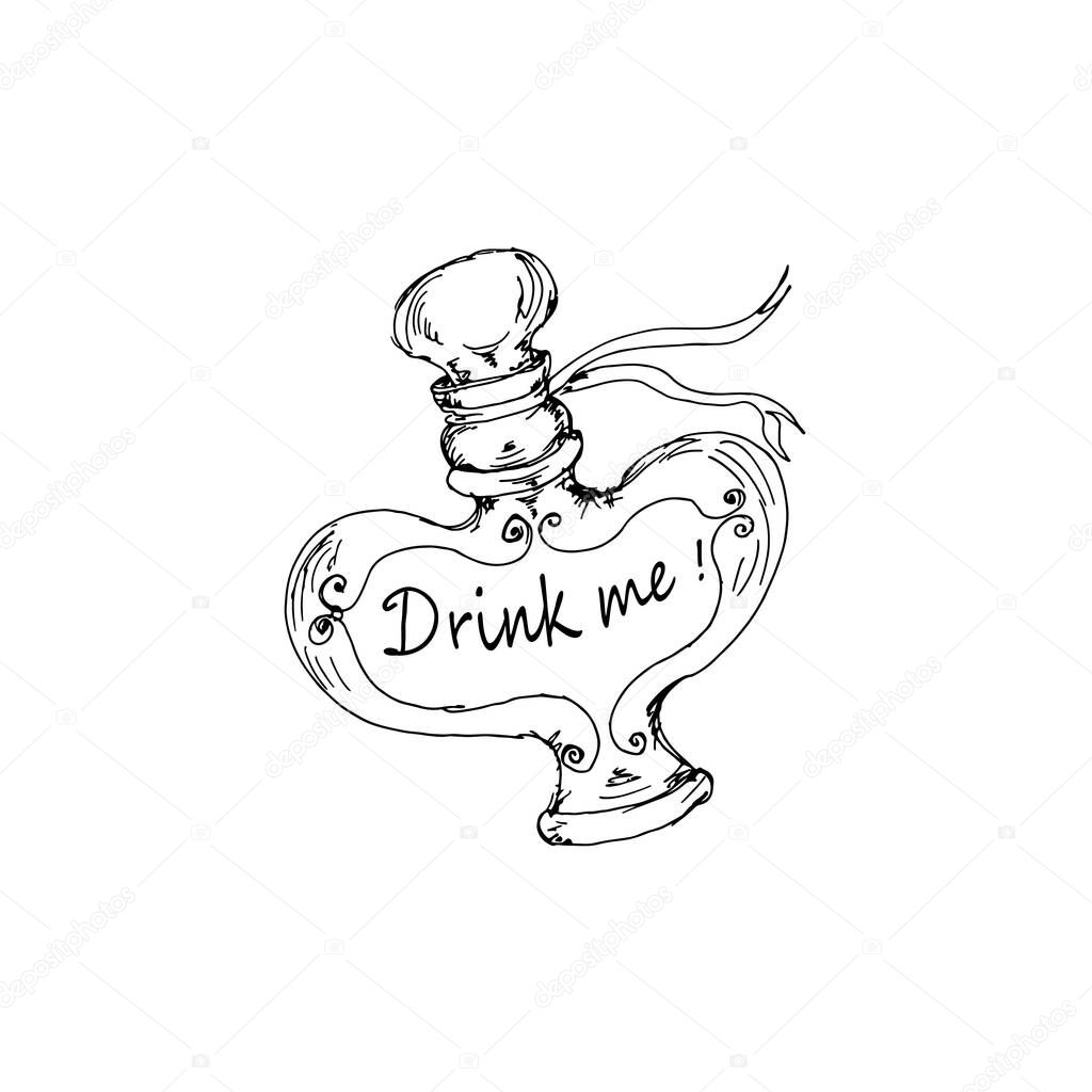 Alice in Wonderland sketched icons coloring page  isolated on white background