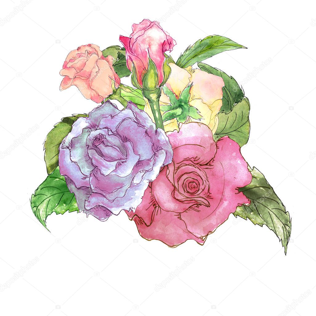 Alice in Wonderland watercolor  icons isolated on white background