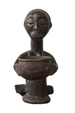 Beyaz arka plan üzerinde insan kafası boş ahşap kase