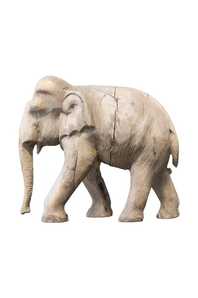 Деревянная скульптура слона на белом фоне — стоковое фото